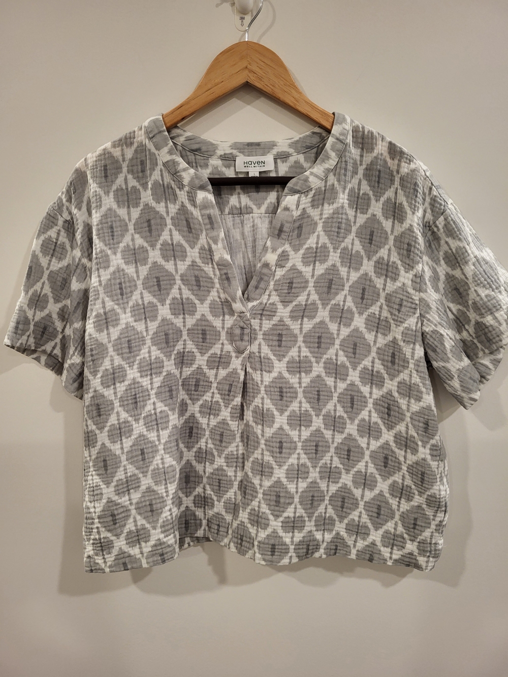 Haven Well Within Organic Cotton Gauze Ikat Print Popover Sleep Top L
